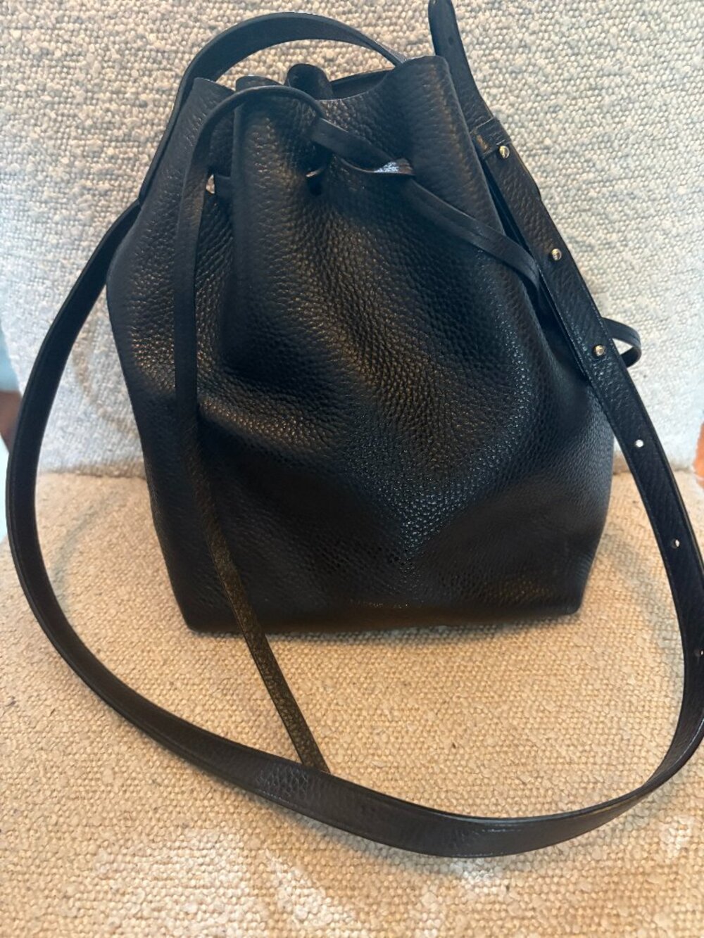 Mansur Gavriel mini mini bucket bag in black pebbled leather